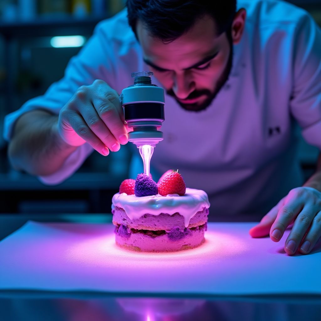 Color-changing dessert being demonstrated