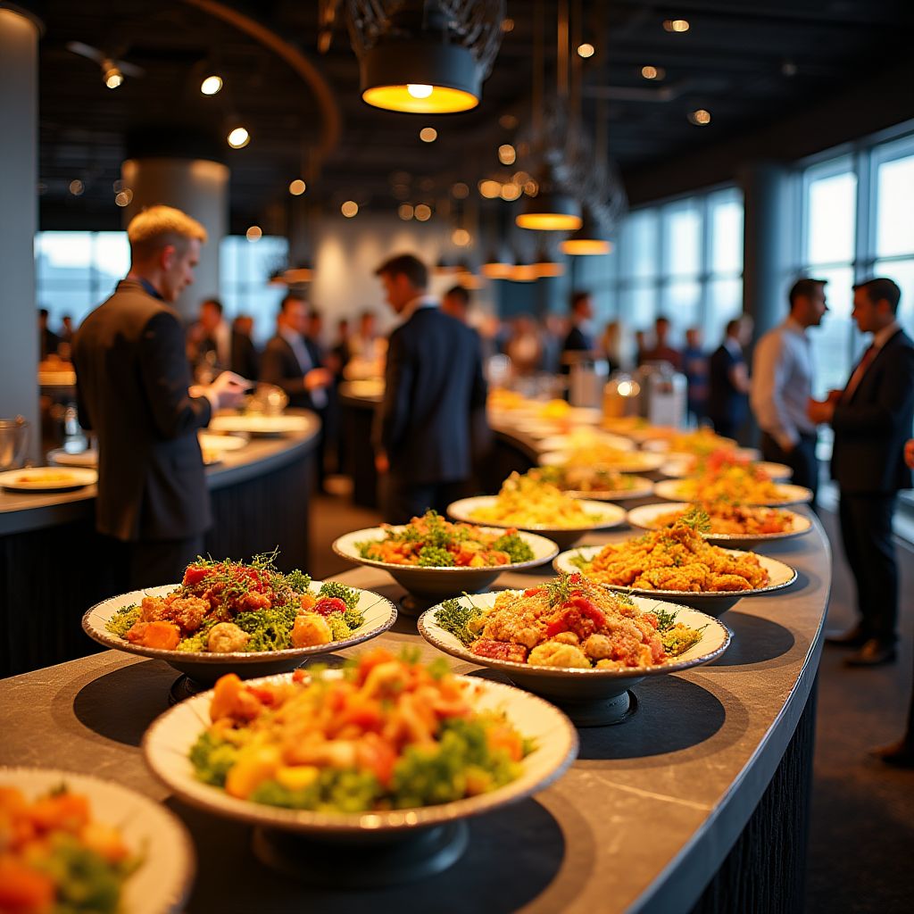 Corporate event with rainbow-themed food displays