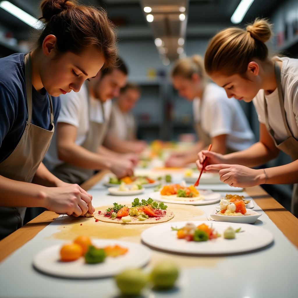 Participants creating edible rainbow art