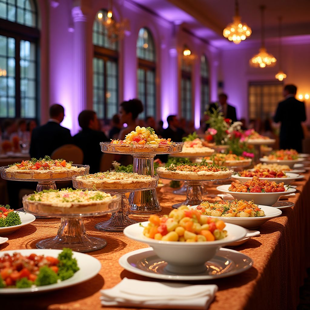 Colorful wedding catering arrangement