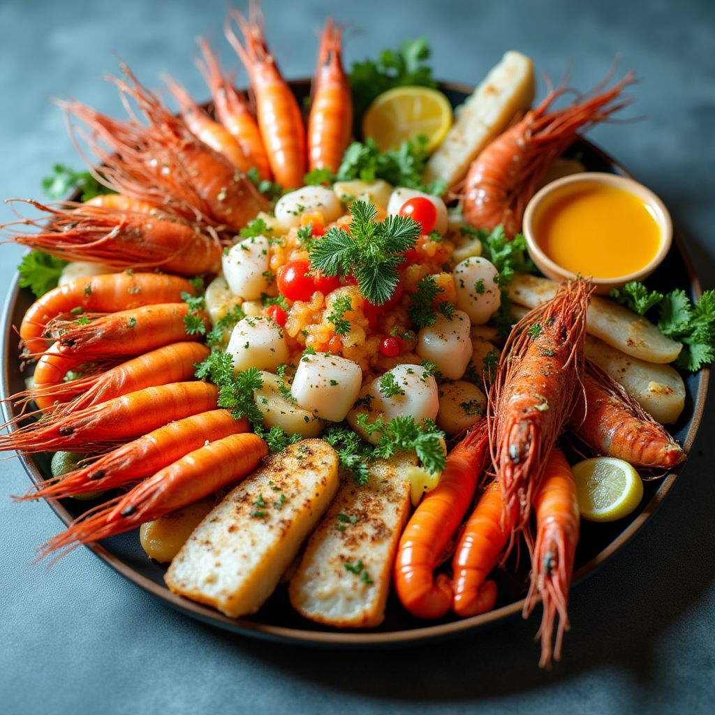 Colorful seafood dish featuring Australian ocean delicacies